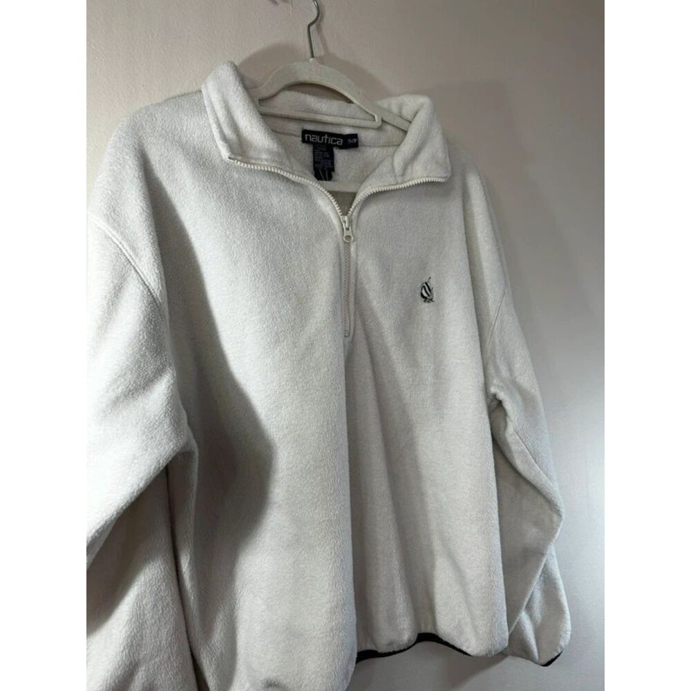 Nautica N-Tech Fleece Men's White 1/4 Zip Mock Neck Sweatshirt S Logo